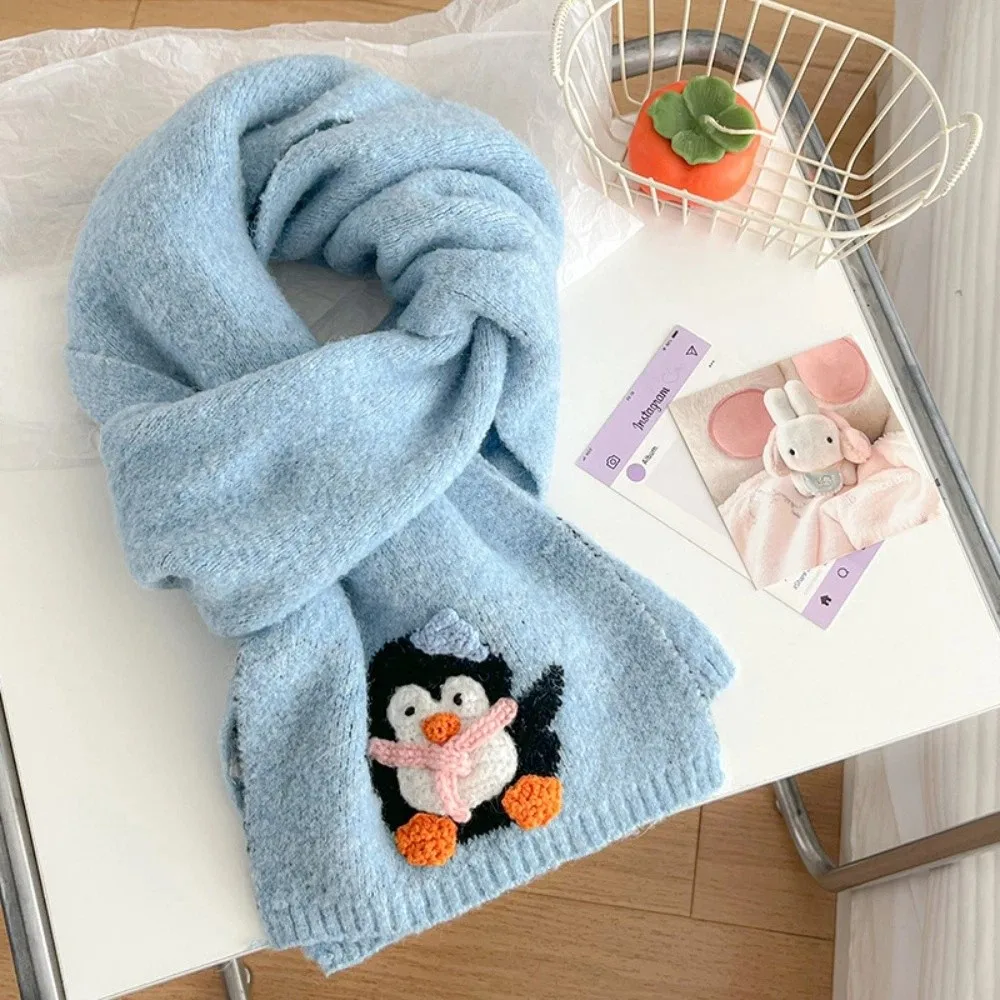 

Мягкий красочный шарф с мультяшной вышивкой, утолщенный кашемировый вязаный шарф в корейском стиле, милый ветрозащитный зимний теплый шарф на каждый день
