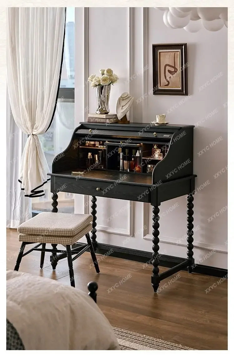 Hretro solid wood dressing table, dressing cabinet, integrated bedroom dressing cabinet, black high-end end of the bed