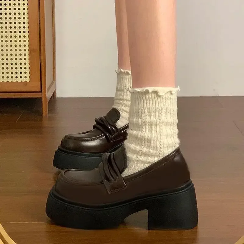 

Spring 2025 New Arrival Women's British Style JK Uniform High Heel Mary Jane Leather Loafers Thick Sole Height Increasing