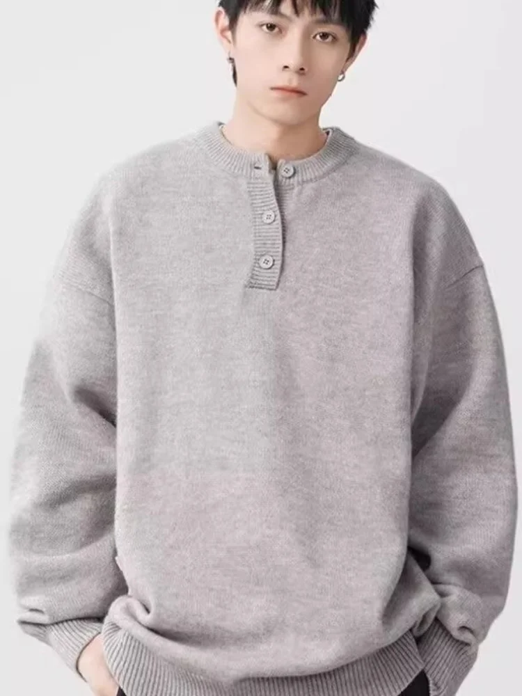 

Мужской вязаный свитер American Style с воротником хенли, утепленный, мягкий, комфортный, повседневный, с длинным рукавом, на зиму