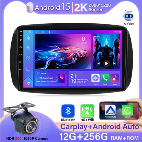 Android 自動 Carplay メルセデススマート 453 フォーツー 2014 2015 - 2020 カーラジオ GPS ナビゲーション 4G Wifi なし 2din ステレオビデオ DVD