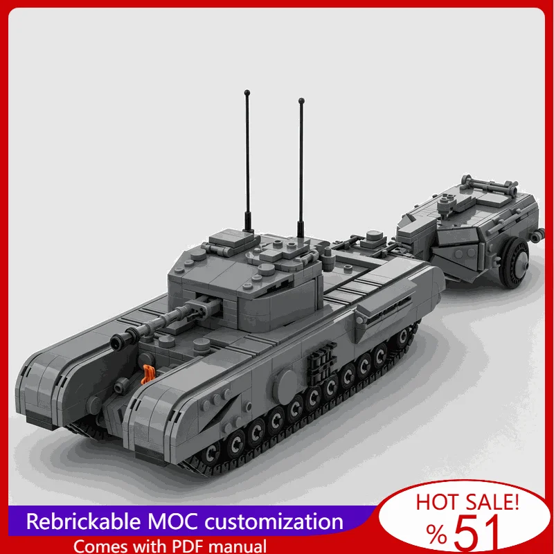 1559PCS Set Churchill Crocodile British Flame Throwing War Series Tank Building Block DIY Assembly Education Collection Gift Toy
