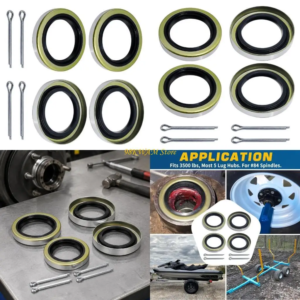Axles Oil Seal, Double-Lip Trailer Grease Seal Set for Wheel Assembly Service, 4-Pack with Rubber Lips, Spring-Steel Frames 68UF