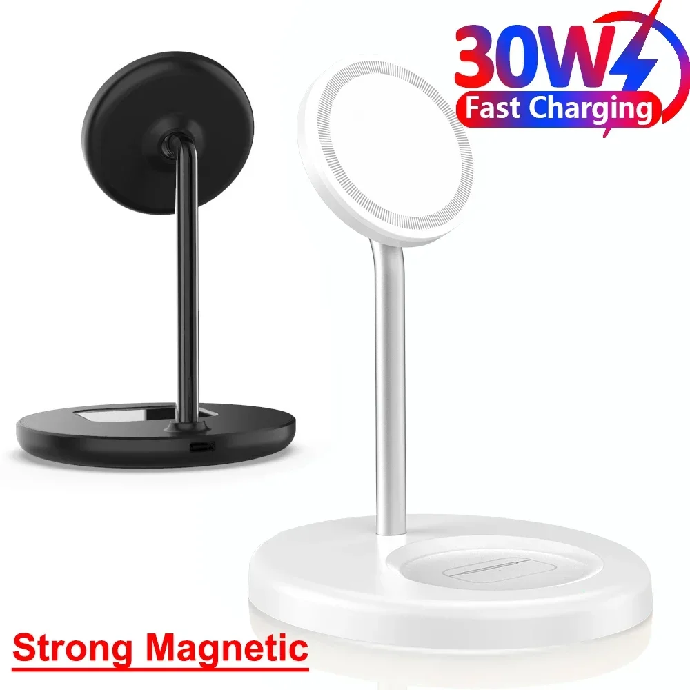 30W 2 in 1 Phone Charging Magnetic Wireless Charger Station Dock Stand For iPhone 15 14 13 12 Pro Max AirPods Fast Chargers