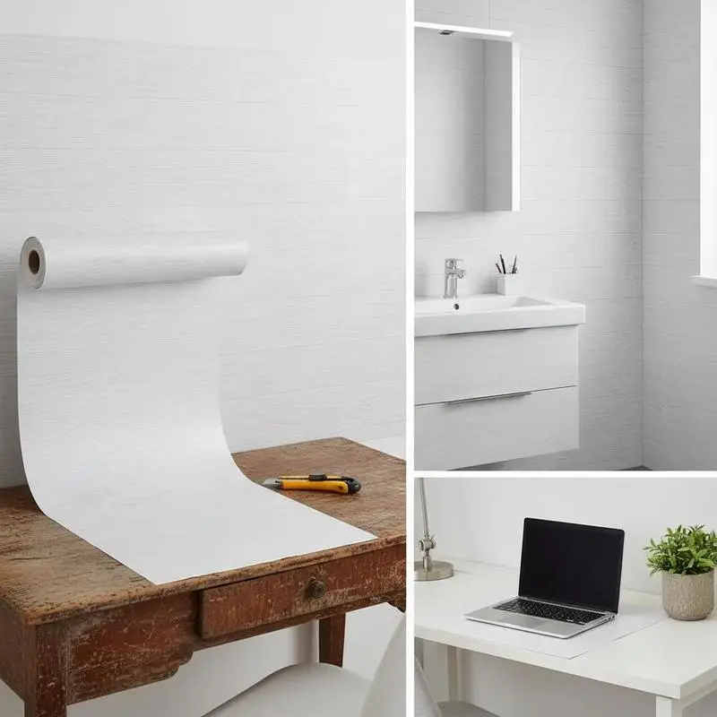

Adhesive Wall Film 17.7 x 393.7 inch For Bedroom Kitchen Office, White Wood Grain Texture Removable Vinyl Roll Decorative Covering