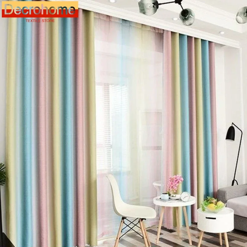 

Colored Vertical Bars, Gradually Changed Cotton and Linen Curtains for Living Room Bedroom French Window Balcony Floating Window