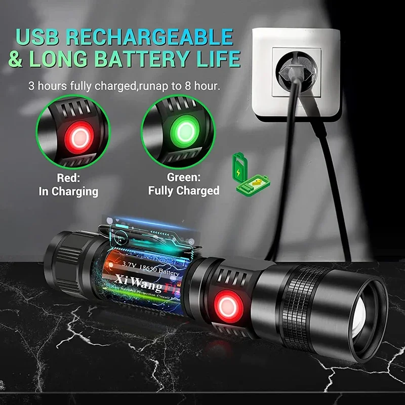 Powerful Multifunctional LED UV Flashlight Rechargeable UV Flashlights 3in1 Black Light 7 Modes Waterproof Torch Camping Lantern