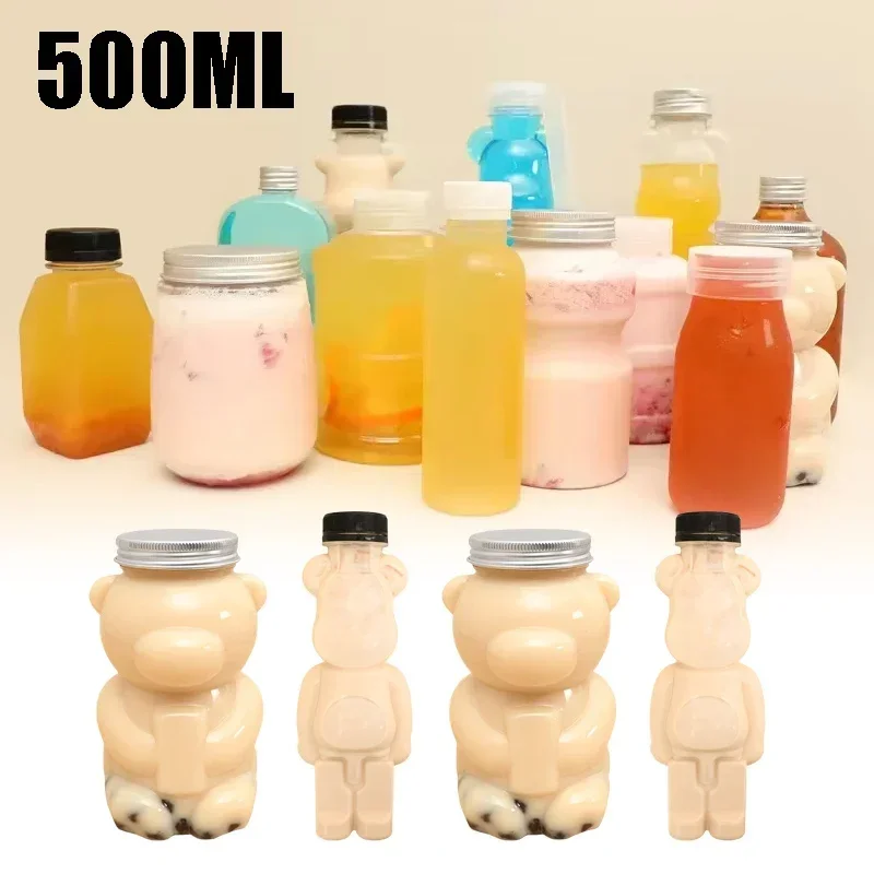 Cartoon Milk Tea Bottle Bear Shaped Transparent Thickened Juice Bottle Creative Tea Milk Cup Water Bottle Cute Water Bottle