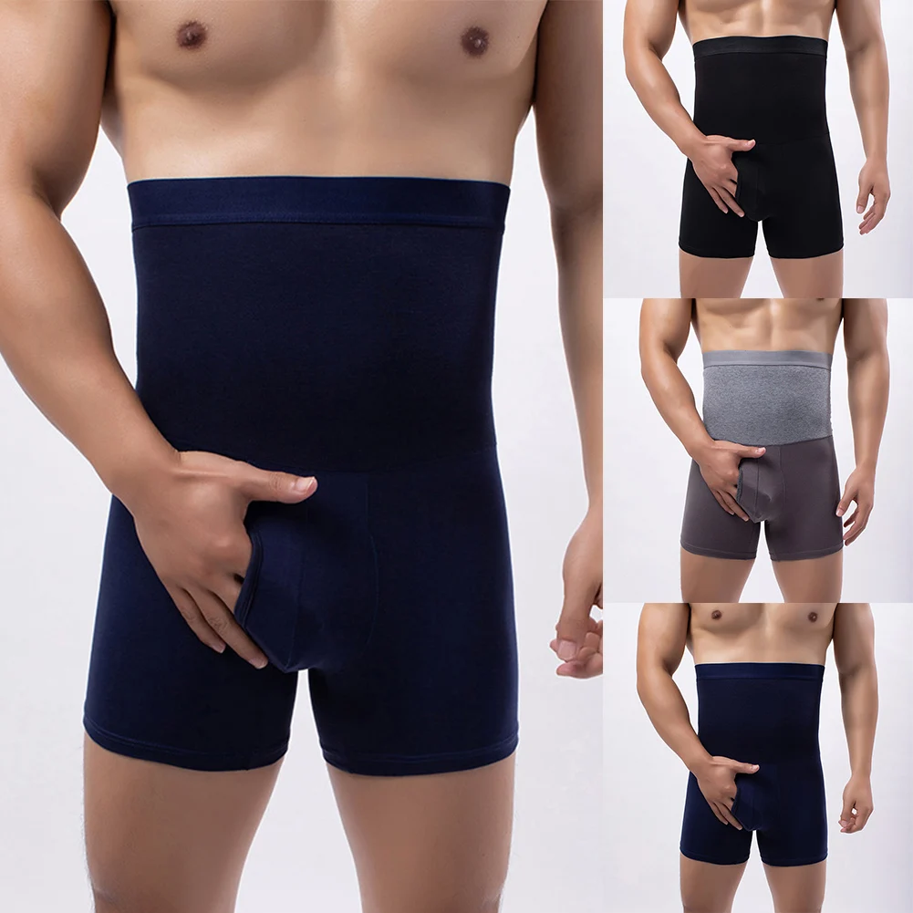 Briefs High Waist Underwear Dark Blue Slimming Boxers Comfortable Fit Flexible Design Regular Length Solid Pattern