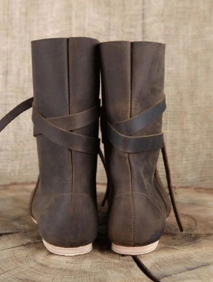 Herren-Renaissance-Stiefel, mittelalterliche Rollenspiel-Stiefel, Schnür-Vintage-Bühnen-Piraten-Viking-Lederschuhe, Halloween-Party-Lederschuhe – Detail 5