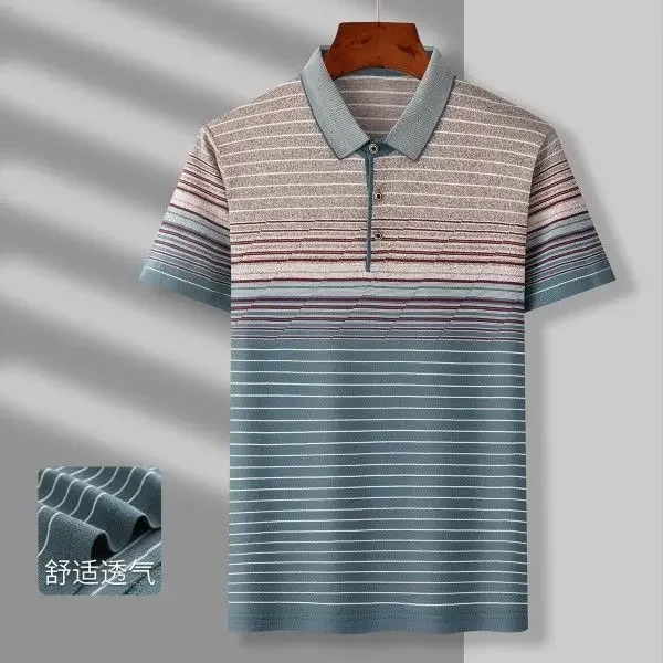 Business Casual Printed Polo Shirt for Men Summer Quick Dry Breathable Fashion All-match Patchwork Shirt Male Clothes Z596