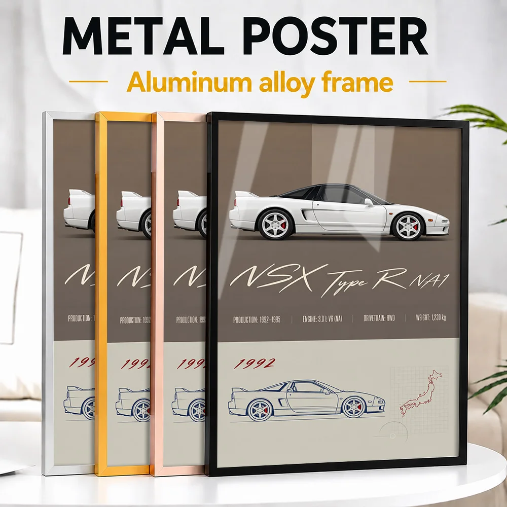 Japanese NSX Type R NA1 Championship White Sports Car Framed Metal Poster Personalized Garage Legacy Wall Art Enhances Game Room