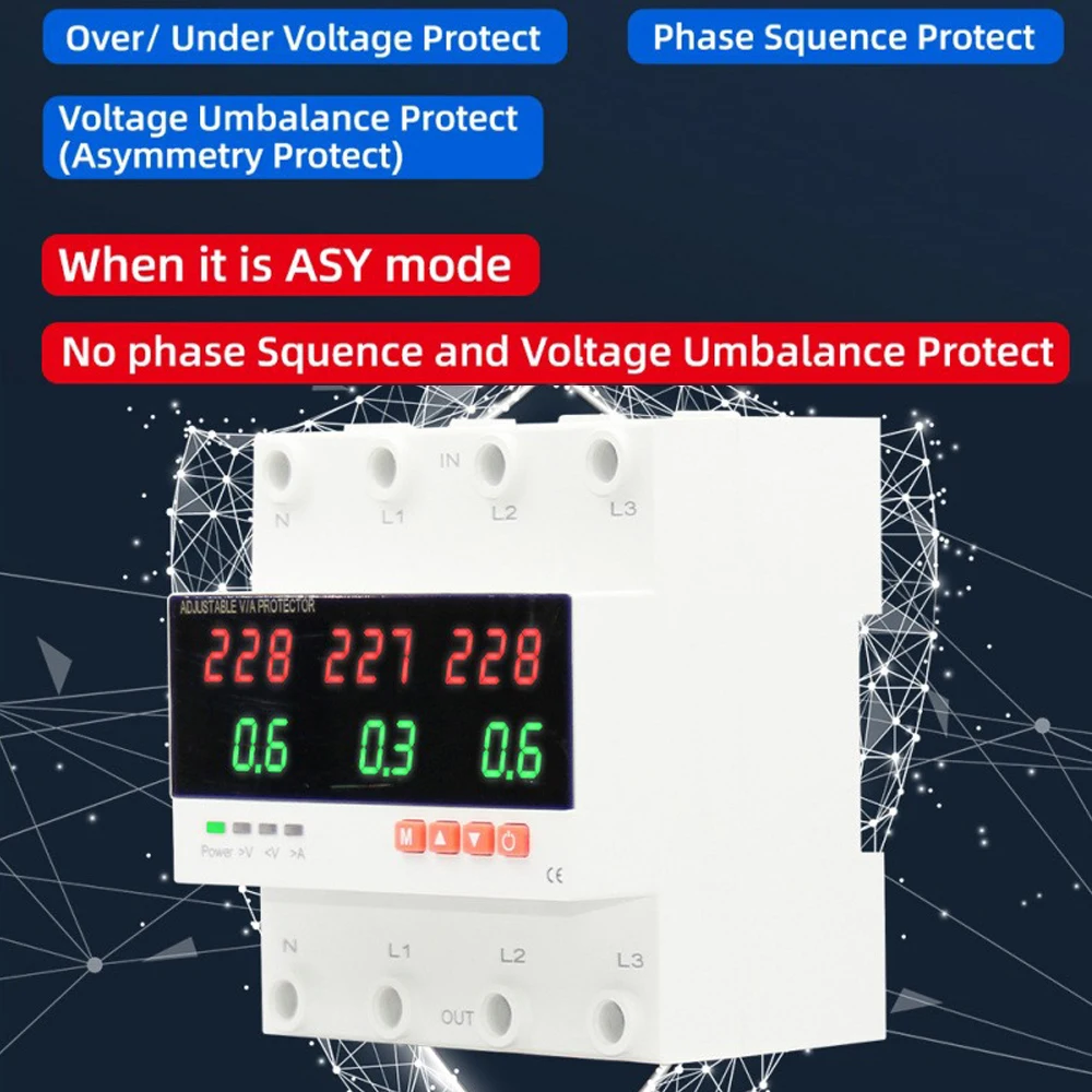 Three Phase Voltage Current Protector Adjustable Overvoltage Undervoltage Current-limiting Protection Monitor Voltmeter Ammeter