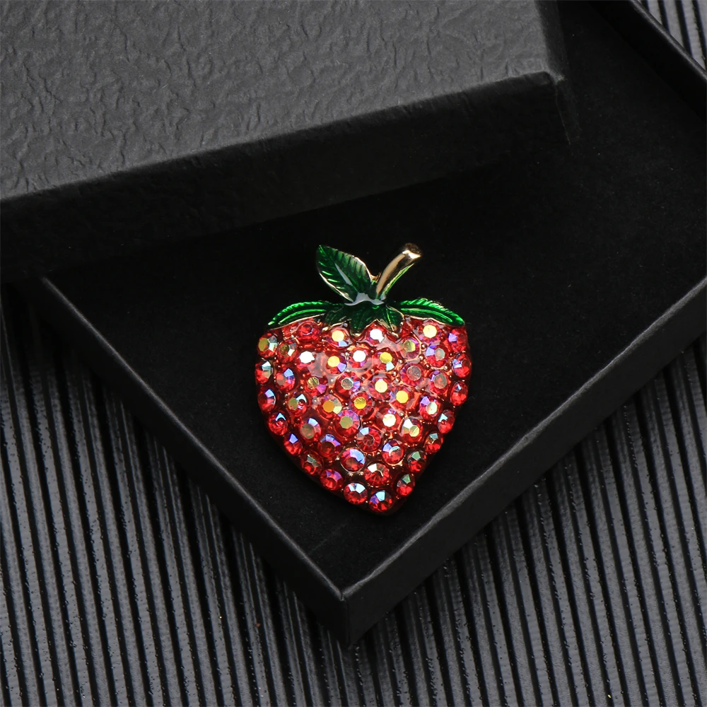 Fresh Cute Enamel Fruit Brooch with Red Crystal Countryside Style Plant Pin Jacket Accessory Decorative Flower Brooch