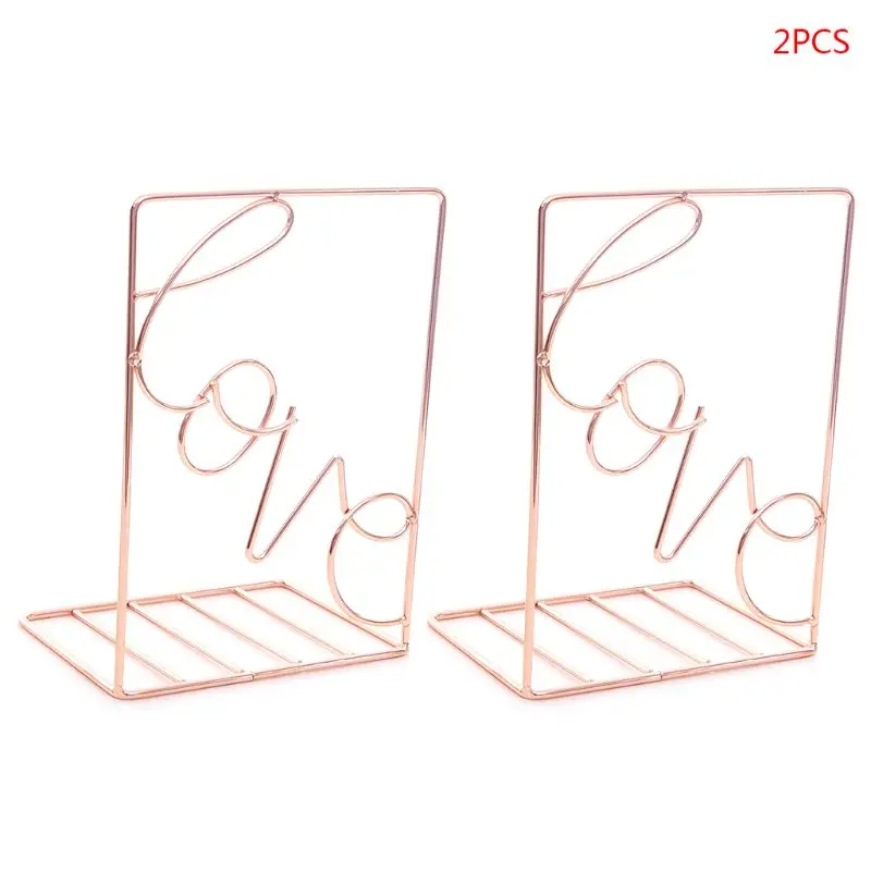 2022 New 2Pcs/Pair Creative Love Shaped Metal Bookends Desk Storage Holder Shelf Book Organizer Stand