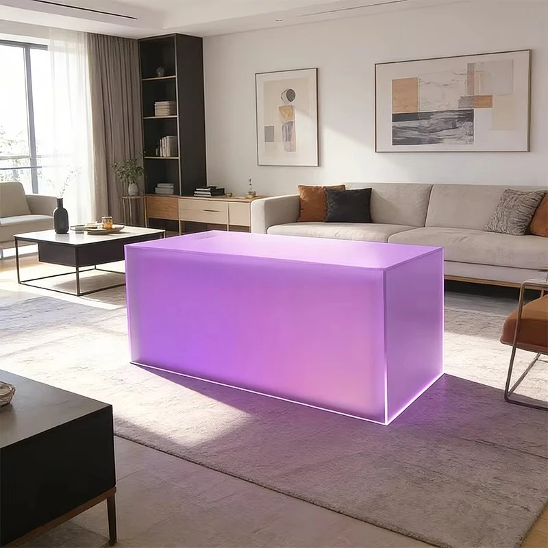 fb-Factory OEM Design Luxury Led Light Matte Acrylic Counter Table Interior Design Furniture Thickened Acrylic Long Table