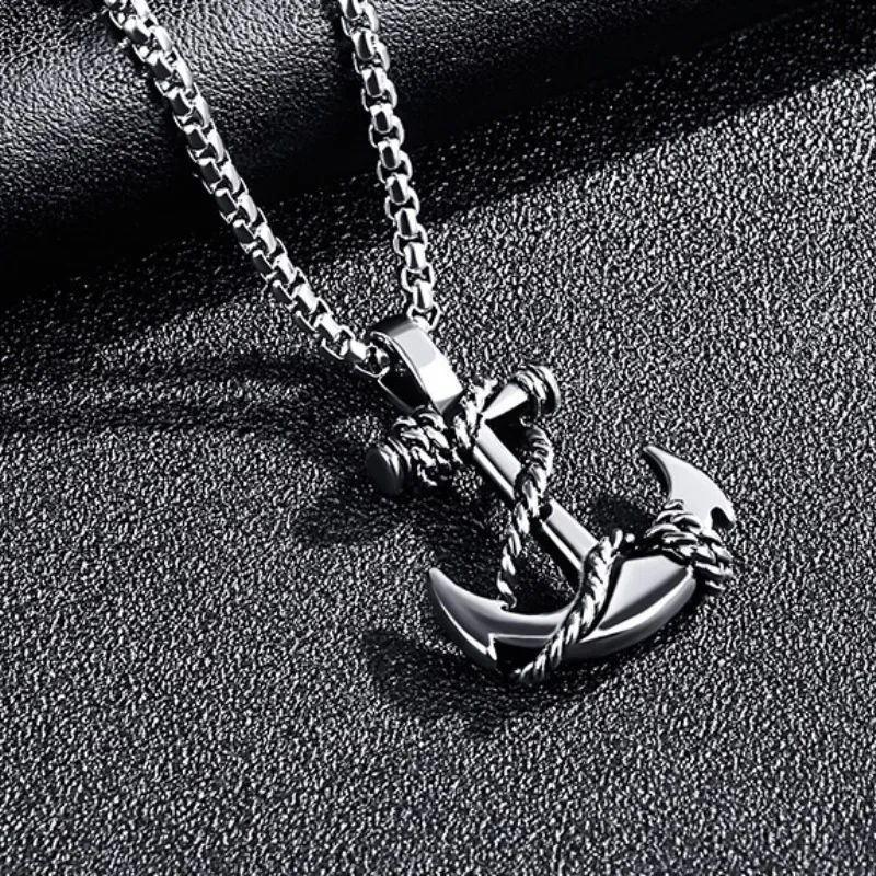 New Punk Cool Trendy for Boyfriend Male Ship's Anchor Men Necklaces Pendants Chain Stainless Steel Creativity Gift Jewelry