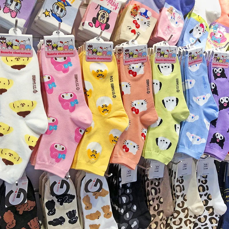 Kawali Sanrio Hellokitty Kuromi My Melody Cinnamoroll Pochacco Gudetama Cotton Socks Leisure Cute Cartoon Birthday Girls Gift