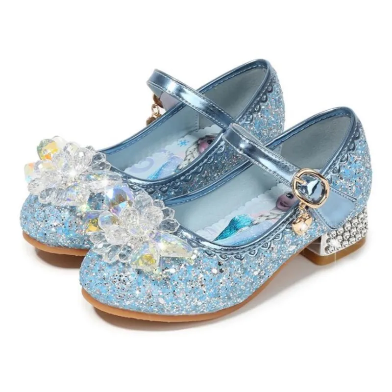 Moda Elsa Princess Girl Shoes Frozen Cartoon Dress Shoes For Girls Fashion Party Shoes con tacchi alti regalo di natale