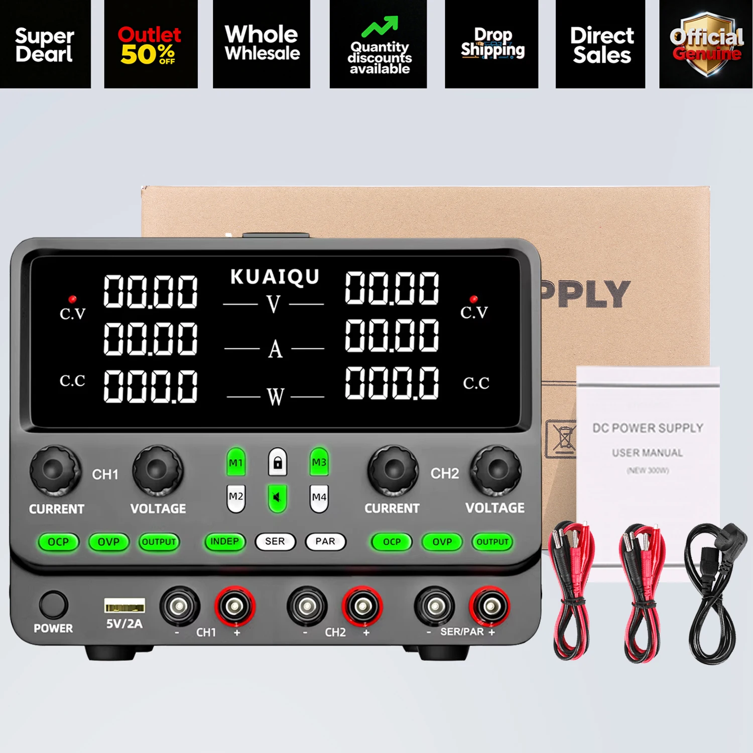 Dubbele kanaal 4-in-1 DC-voeding met RS232/485 en USB, instelbare spanningsregelaar, OCP/OVP-uitgang, ondersteunt seriële en parallelle verbindingen.