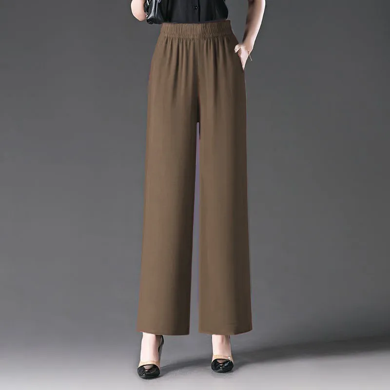 Straight-leg ice silk wrinkled mocha