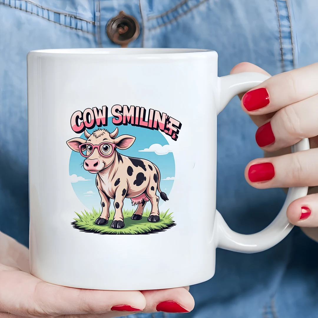 

Cartoon Cow Smiling Mug 11OZ Kids Drink Cup Christmas Home Office Gift