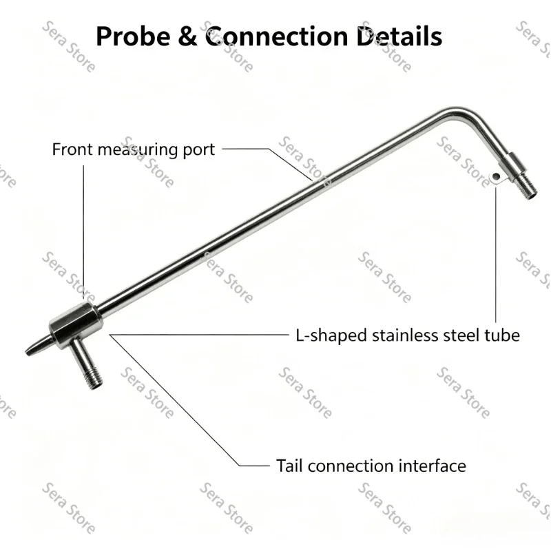 L-Shaped Pitot Tube Air Velocity Pressure Probe OD 6mm Multiple Lengths for Duct Air Flow Wind Speed Testing Instrument