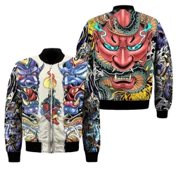 Spring Autumn Mens Bomber Jacket Samurai Oni Mask Tattoo 3D All Over Printed Zip Tracksuits Unisex Casual Zipper Jacket Clothing