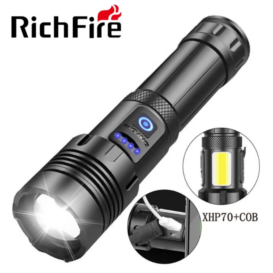 

RichFire Portable mini Aluminum COB Tactical Torch Zoomable Torch Waterproof LED USB rechargeable Flashlight