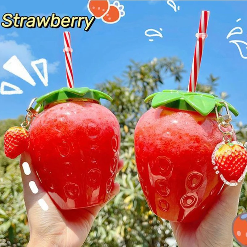 500ml Summer Cute Strawberry Pineapple Watermelon Straw Water Bottle Milk Coffee Straw Cup for Home Juice Drinkware