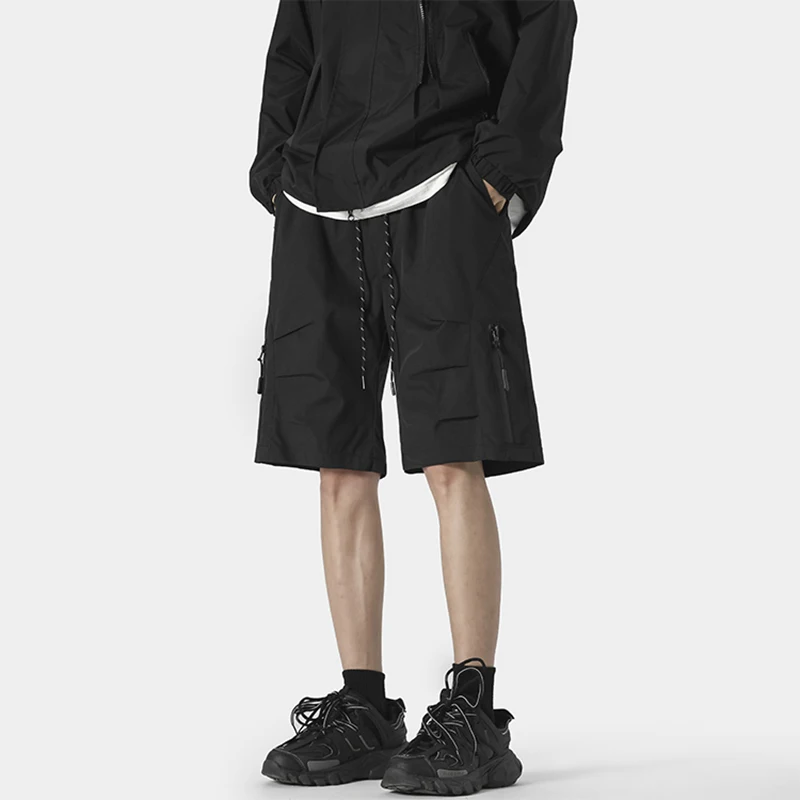 Men's Casual Loose Shorts Pants All-match Fashion Solid Color Outdoor Sports Shorts Drawstring Elastic Waist Fifth Pants