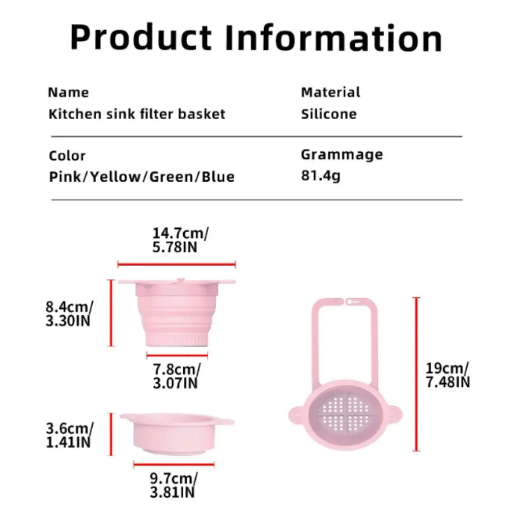 Cestello per filtro in silicone durevole in silicone Blu Verde Rosa Lavello multifunzionale Colino Pressa Dumping Riutilizzabile