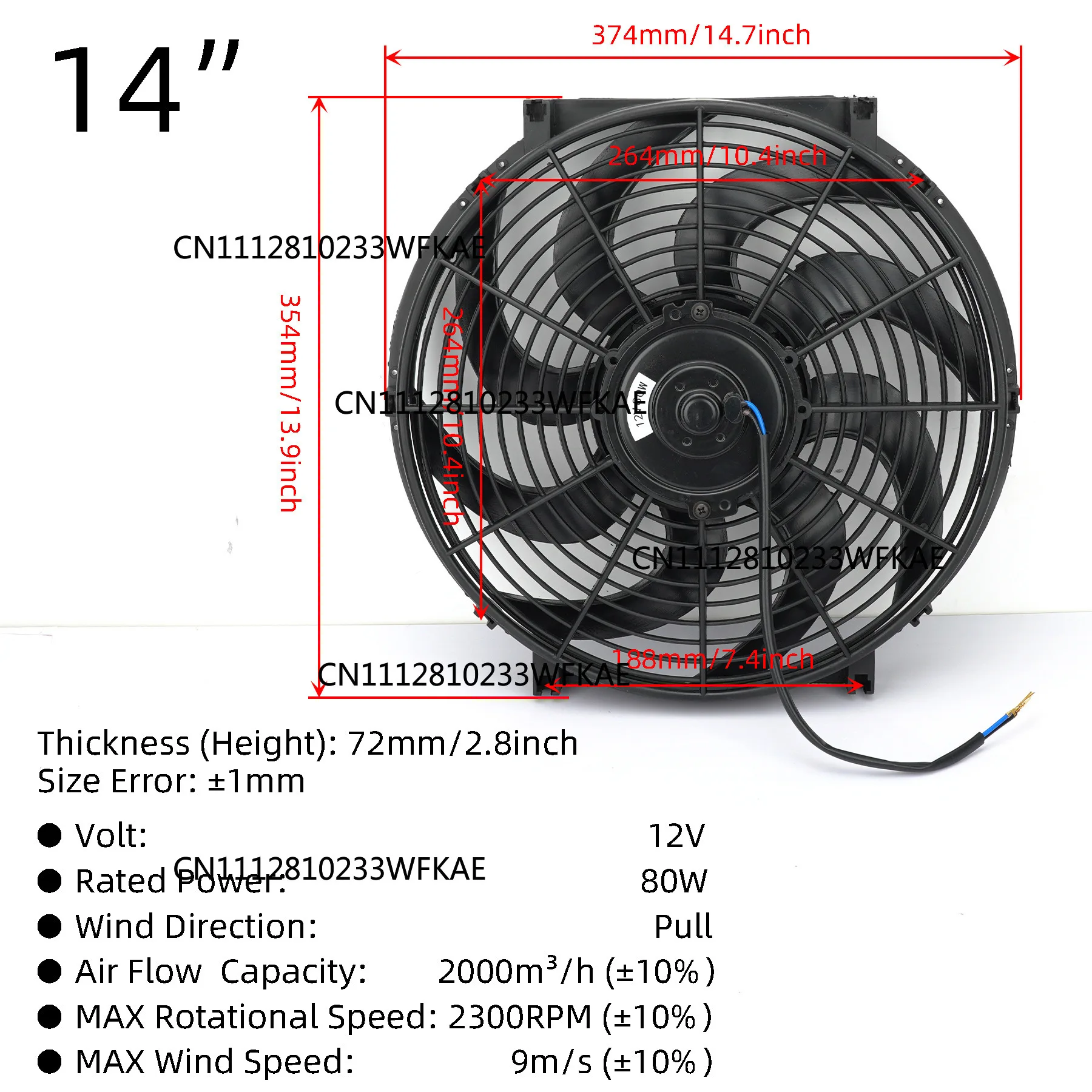 Radiator Fan Universal 12V 80W120W Automotive Oil Cooling Intercooling Electric Push-Pull Kit Cooling System