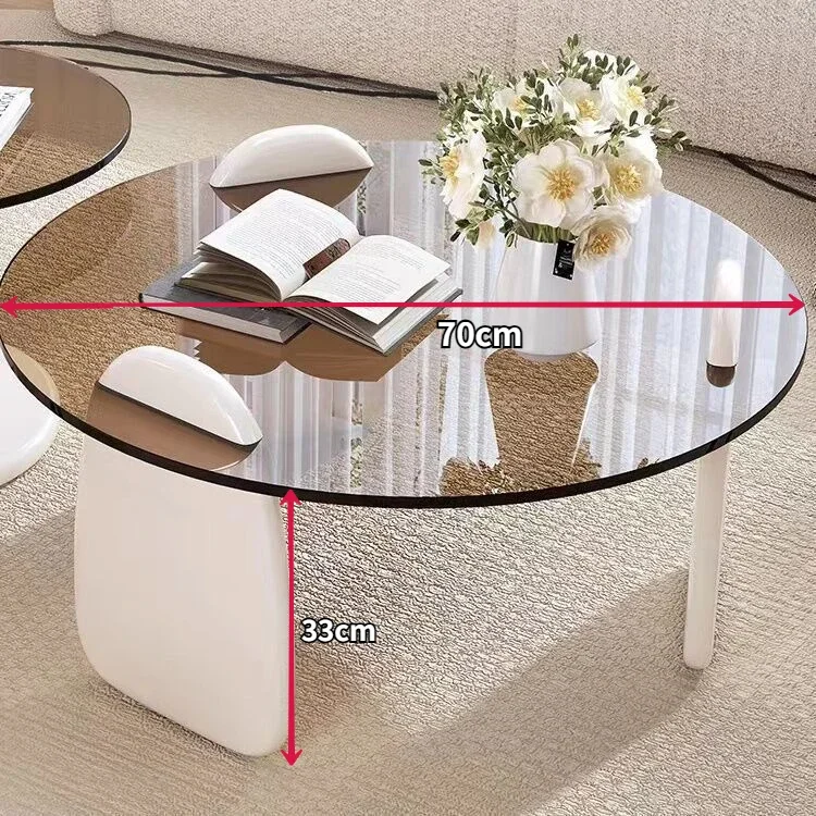 

Round Coffee Table Living Room Furniture Small Household Light Luxury Modern Tea Tables Simple Creative Tempered Glass Mesas