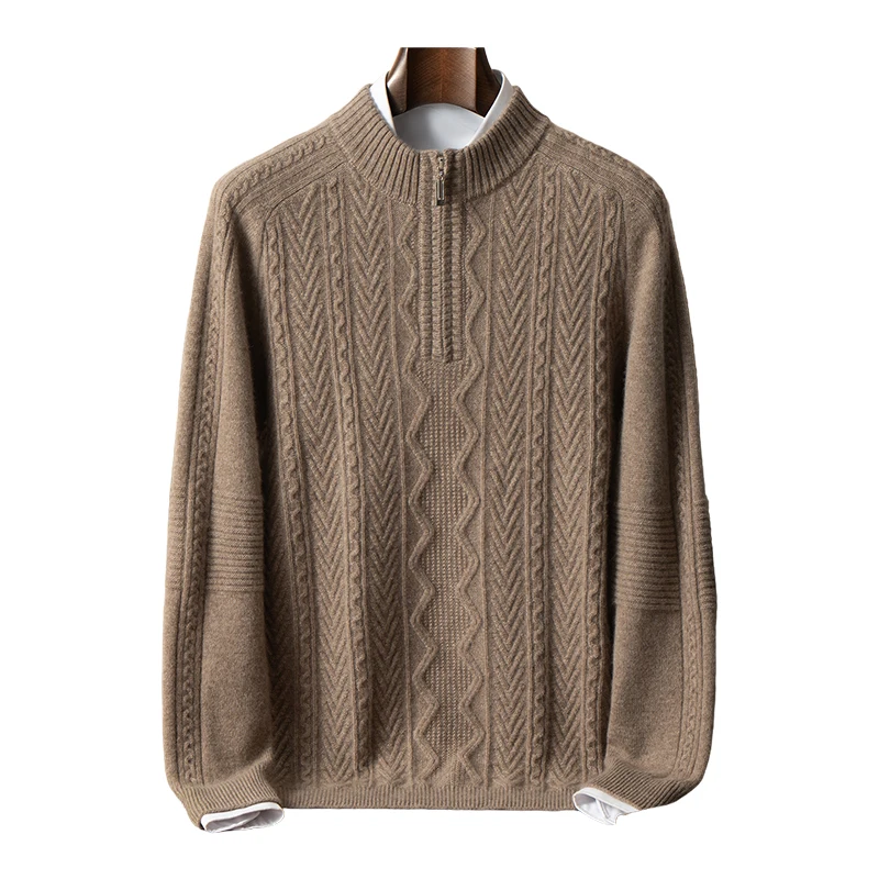 

Осенний двухслойный утолщенный вязаный мужской свитер из 100% кашемира с семью иглами на молнии, повседневный свободный свитер с длинными рукавами