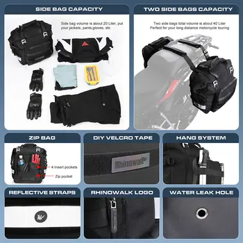 Rhinowalk摩托車鞍包 20L-30L 通用側包,附可拆卸100%防水內袋,旅行摩托車行李 8 最佳銷售 哈雷機車鞍袋 - №3