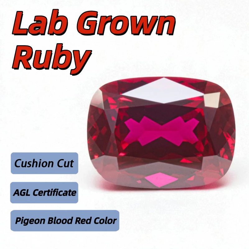 

Lab Grown Ruby Pigeon Blood Red Rectangular Cushion Cut Gemstone for DIY Advanced Jewelry Making Selectable AGL Certificate