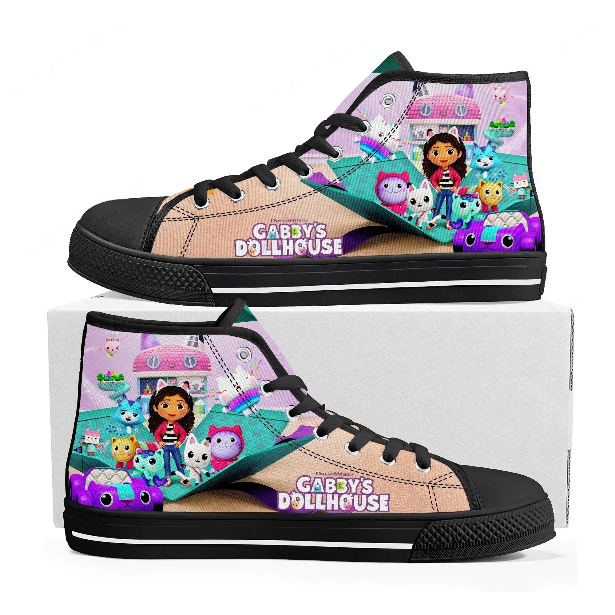 

Кроссовки GabbysDollhouse High Top для мужчин и женщин, высококачественные кеды из канваса Gabbys, повседневная обувь с аниме-принтом, изготовленная на заказ