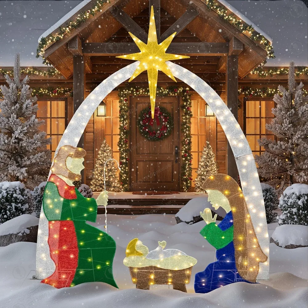 

6 FT Nativity Scene Outdoor Christmas Decoration, Nativity Scene Set with LED Lights Christmas Tree Decor, Birth of Jesus