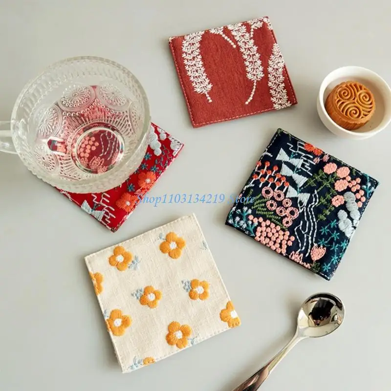 N5KC Elegant Double Side Cotton Linen Coasters Drink Mat For Dining And Living Room