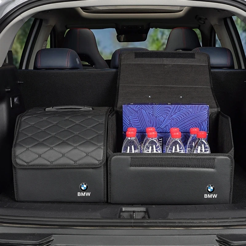 Foldable Leather Car Storage Box Trunk Organizer Bag For BMW X1 X2 X3 X5 X4 X6 X7 iX3 F20 F10 F07 E70 E46 E90 E92 E60 E39