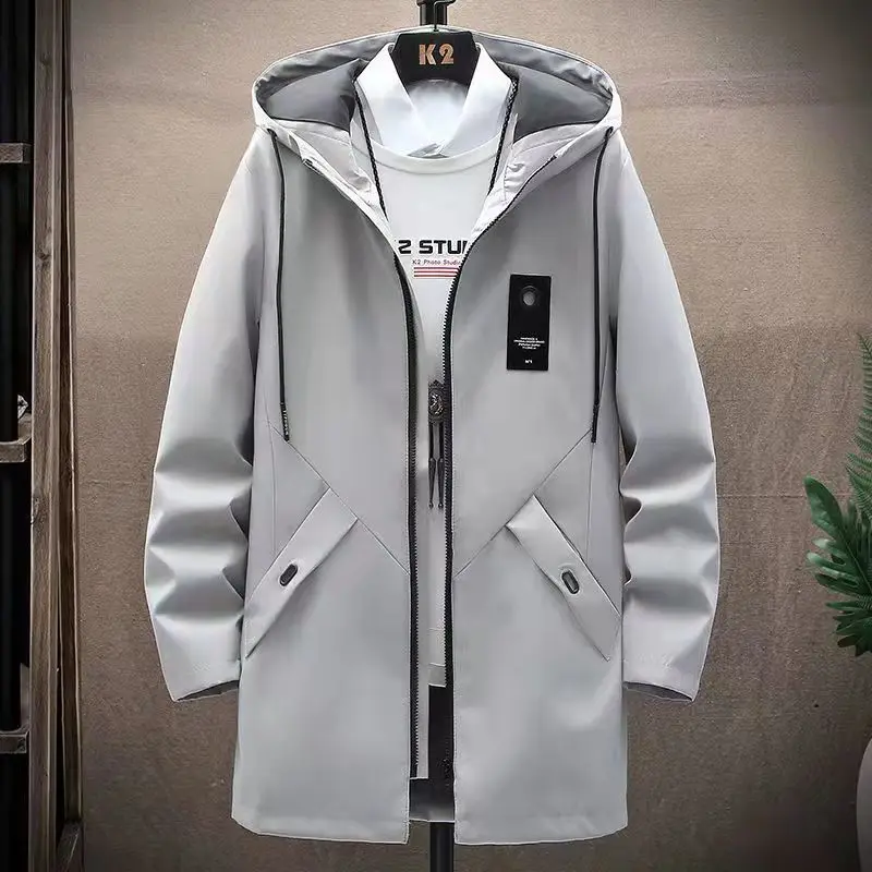 Men's Casual Trench Coat 2026 Spring Trendy Stylish Versatile Mid-length Hooded Spring/autumn Jacket Trench Coat Men Coat
