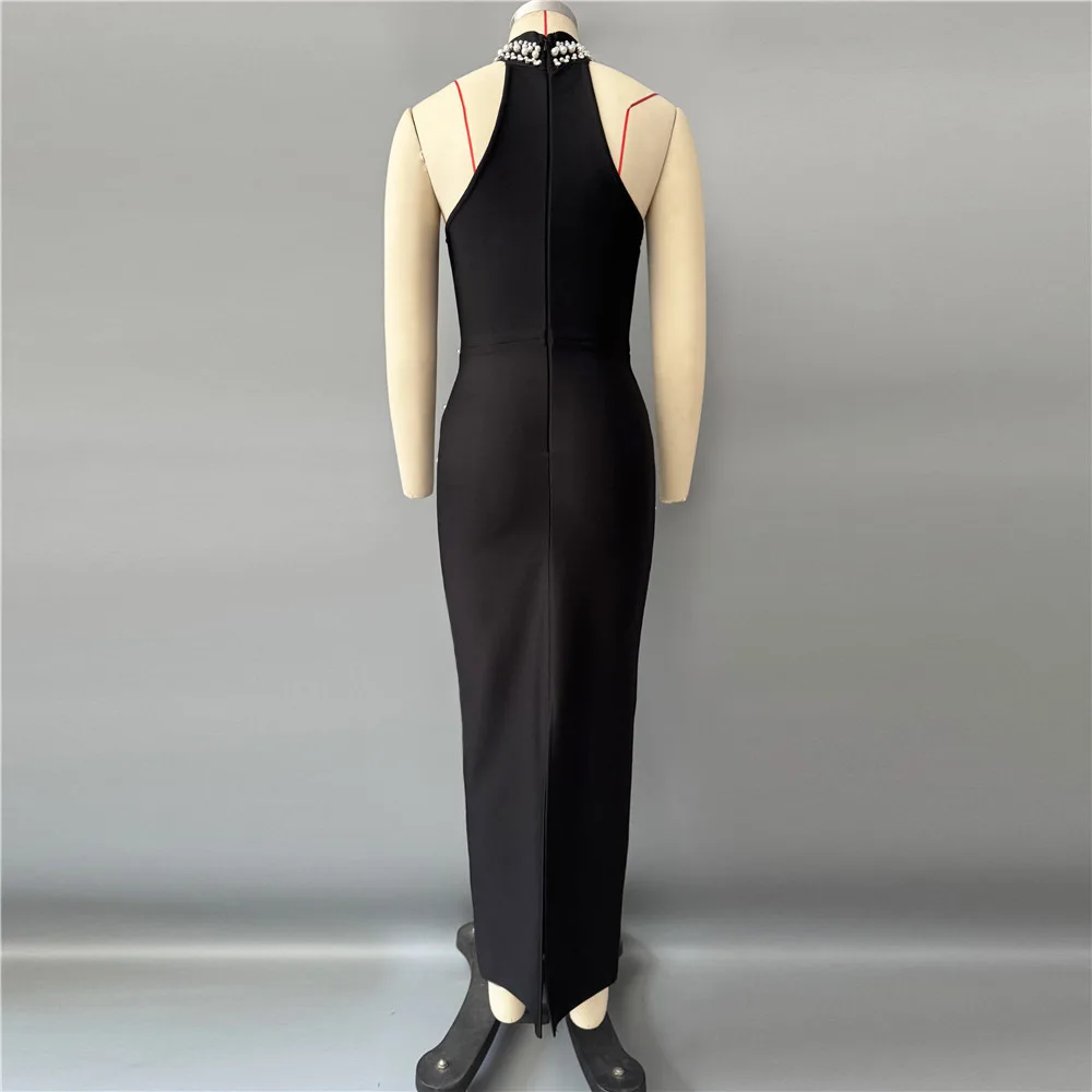 Recién llegado, vestido Sexy de mujer con hombros descubiertos, cadena de cristal brillante, vestido ceñido largo, vestido elegante de fiesta de noche y regreso a casa