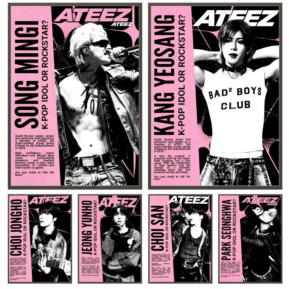 music ATEEZ Poster Poster HD Waterproof Self Adhesive Wall Art Print Decor for Bedroom Living Room Gift