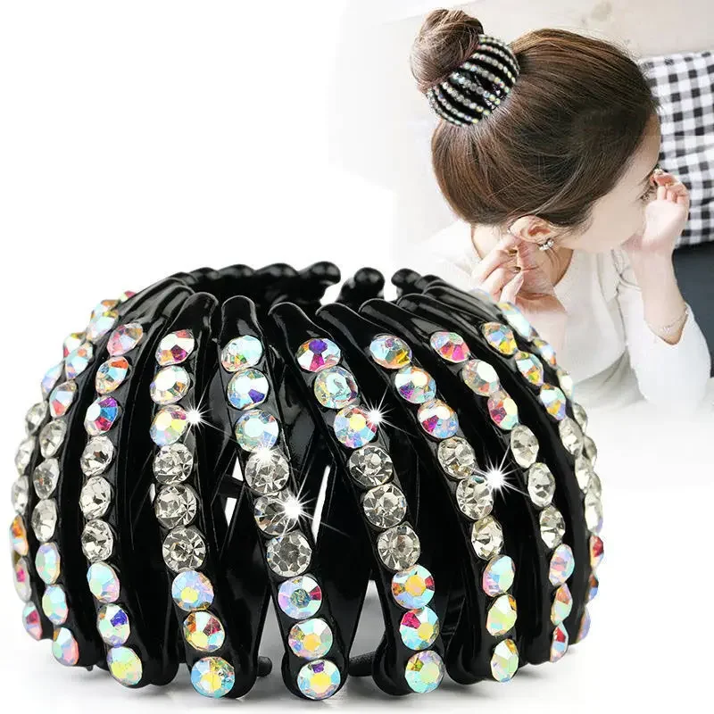 Women Bun Crystal Hair Claw Fashion Female Ponytail Headwear Horsetail Buckle Hair Clip Bird Nest Expanding Hair Accessories