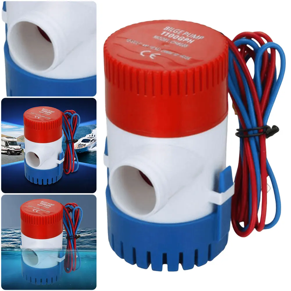 1100GPH Submersible Bilge Pump 12V Mini Electric Water Pump Low Noise Marine Electric Bilge Pump for Fishing Boats RV Marine