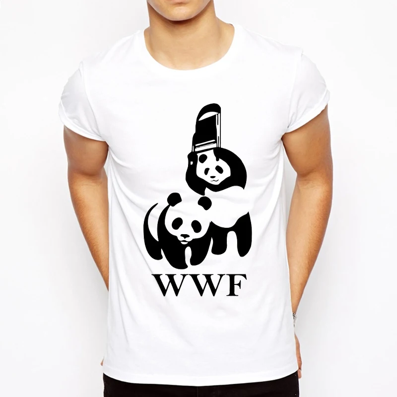 بارد Camiseta تي شيرت الرجال تي شيرت الصيف أزياء تي شيرتات عجيبة WWF المصارعة الباندا كوميديا قصيرة الأكمام #1