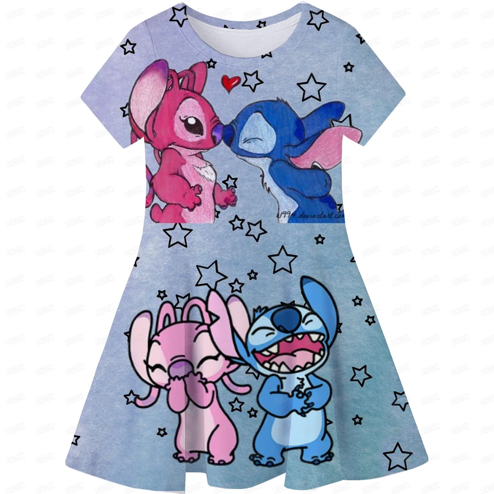 Children\'s Princess Dresses Girl Birthday Clothing Girls Cartoon Stitch Dress Summer Cute Casual Kids Home wear Clothing Top Tee