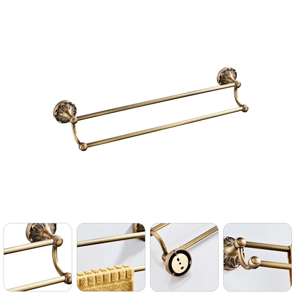 

Double Towel Bar Shelf Brass Holder Bathroom Rack Bathrobe Fine Exquisite Storage Hand Double-bar