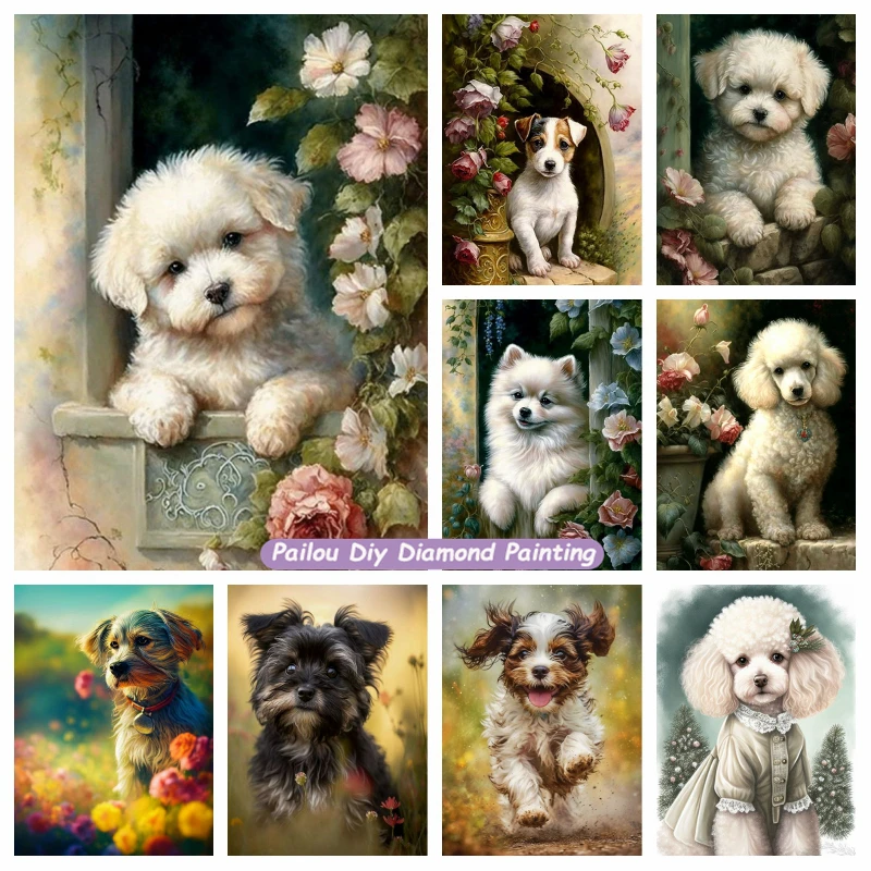 

Small Yorkshire Terrier Dog Diamond Painting Kits Cute Scottish Terrier Animal In Flowers Garden Mosaic Cross Stitch Home Decor